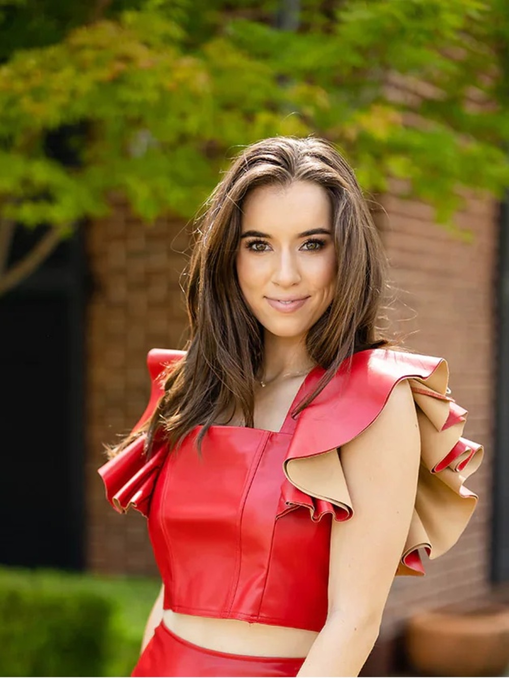 Buddy Love Red Faux Leather Ruffle-Shoulder Crop Top